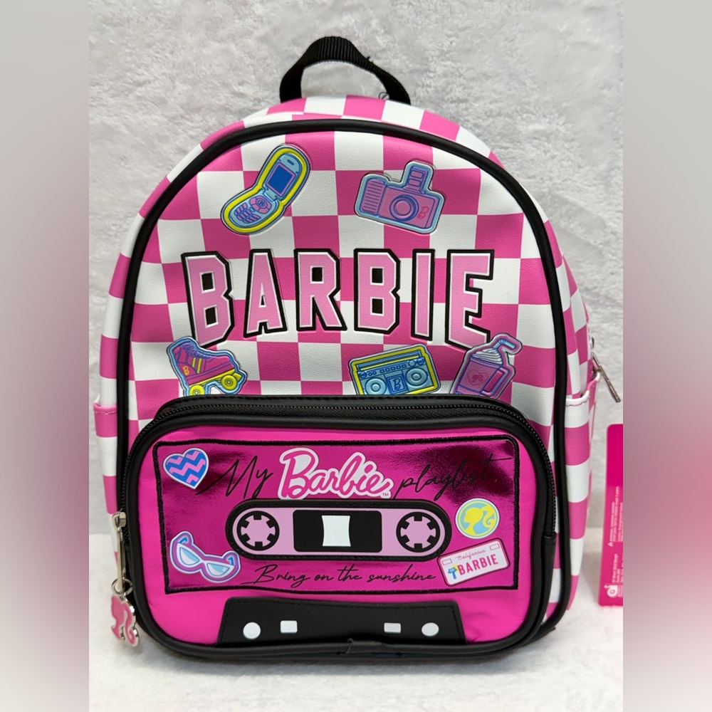 Barbie Mini Backpack Pink Checkered Faux Leather Kids